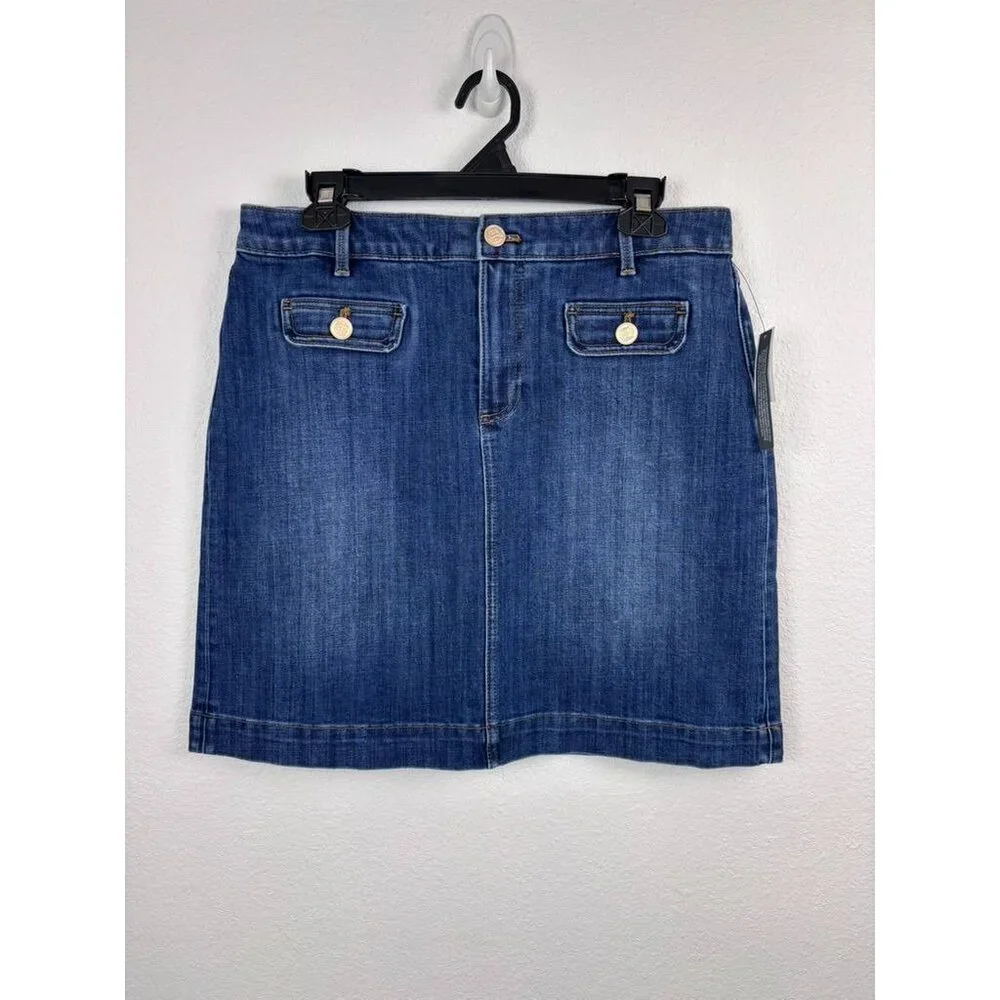 Talbots women's 8 medium wash denim a-line mini skirt NWT casual‎
